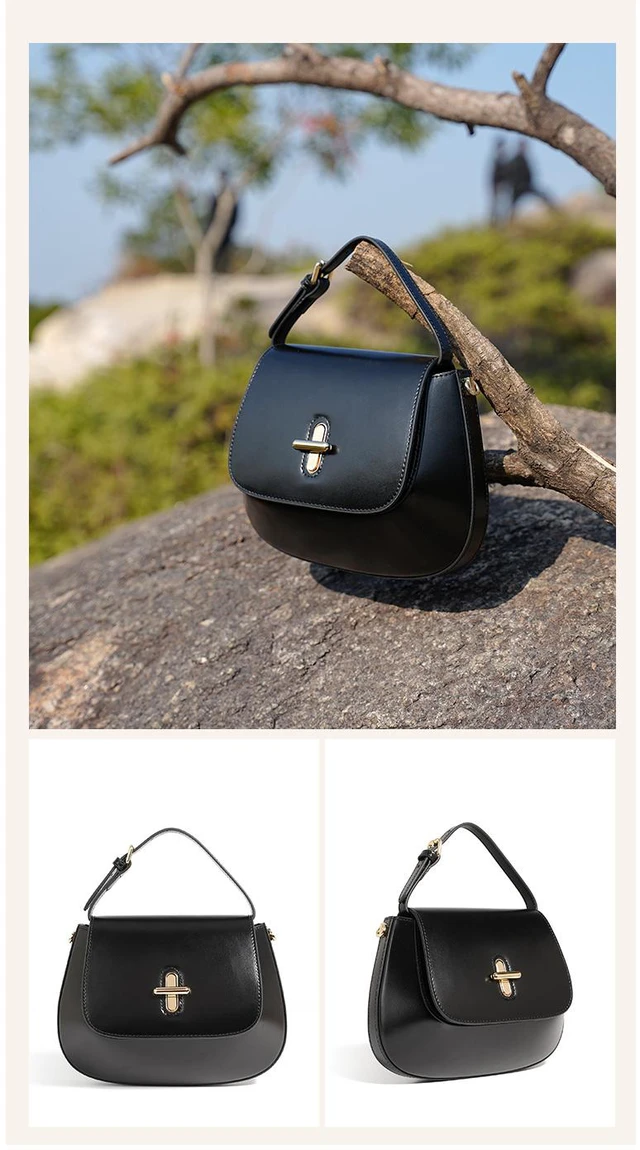 Main image of Genuine Leather Women Shoulder Bag Vintage Crossbody Purse Handbag Black