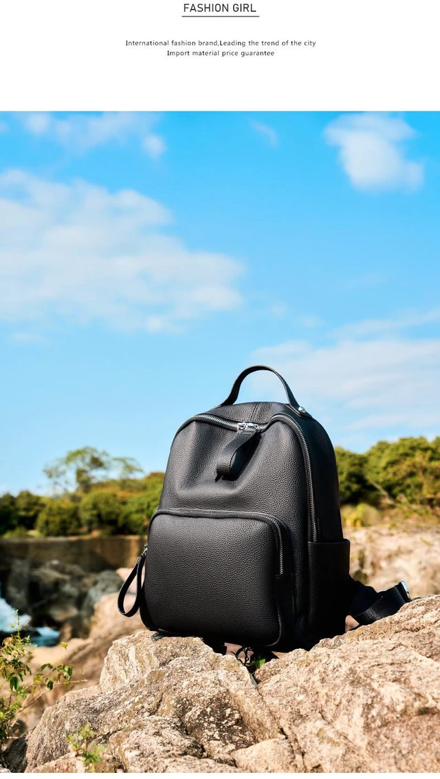Main image of Genuine Leather Backpack Casual School Bag Travel Bag Black