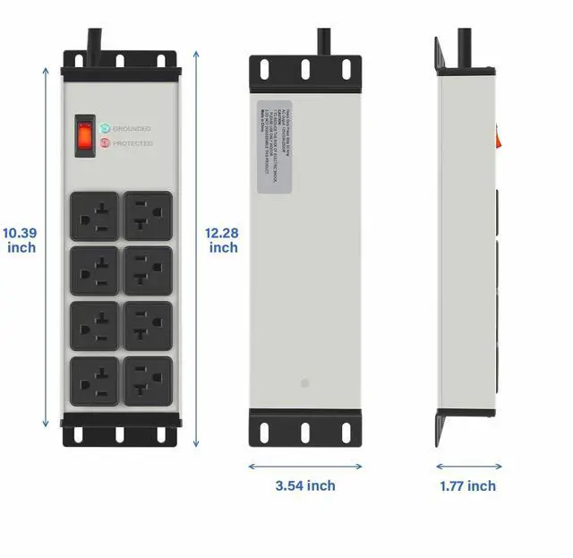 Alt view image 7 of 7 - 2PCS Heavy Duty Power Strip Surge Protector 20 AMP, 8 Outlets 12 Gauge Industrial Shop Garage Metal Multiple Outlets, 6 FT Extension Cord 5-15P Adapter High Amp 6-20R T-Slot 20a for Appliance