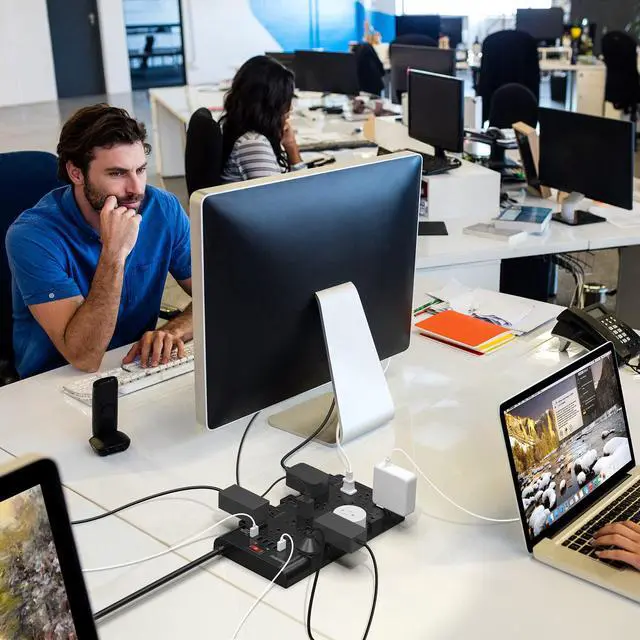 Alt view image 7 of 7 - Power Strip, Surge Protector with 22 AC Outlets and 6 USB Charging Ports, 1875W/15A, 2100 Joules, 6.5Ft Flat Plug Heavy Duty Extension Cord for Home, Office, Dorm, Gaming Room, Black