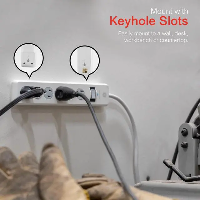 Alt view image 5 of 6 - Surge Protector Power Strip, 10 Ft Extension Cord, 6 Outlet Extender, 800 Joules, Flat Plug, Twist-to-Close Safety Covers, ETL Listed, White, 14092