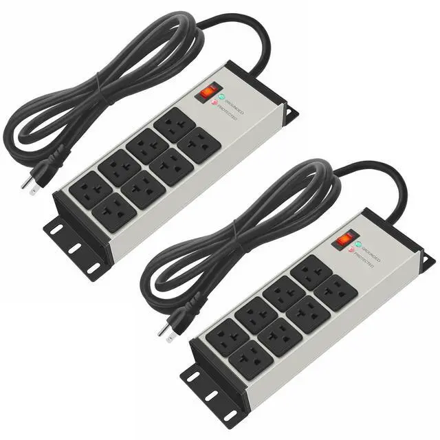 Main image of 2PCS Heavy Duty Power Strip Surge Protector 20 AMP, 8 Outlets 12 Gauge Industrial Shop Garage Metal Multiple Outlets, 6 FT Extension Cord 5-15P Adapter High Amp 6-20R T-Slot 20a for Appliance