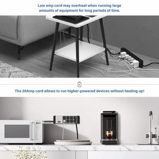 Alt view image 4 of 7 - 2PCS Heavy Duty Power Strip Surge Protector 20 AMP, 8 Outlets 12 Gauge Industrial Shop Garage Metal Multiple Outlets, 6 FT Extension Cord 5-15P Adapter High Amp 6-20R T-Slot 20a for Appliance