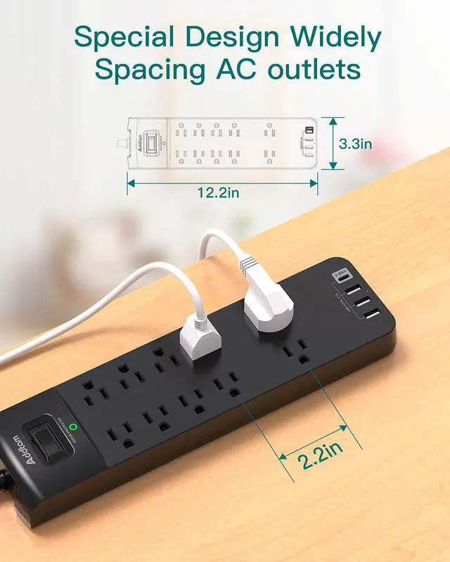 Alt view image 4 of 7 - Power Strip - Surge Protector with 10 Outlets and 4 USB Ports, 6 Feet Extension Cord with Flat Plug, 2700 Joules, ETL Listed, Black