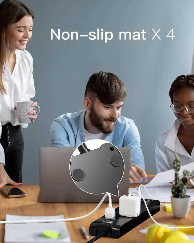 Alt view image 7 of 7 - Power Strip - Surge Protector with 10 Outlets and 4 USB Ports, 6 Feet Extension Cord with Flat Plug, 2700 Joules, ETL Listed, Black