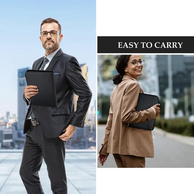 Alt view image 3 of 7 - Portfolio Business Padfolio Folder with Zipper, Conference Meeting Executive File Legal Document Organizer with Pockets Letter Size A4 Writing Pad Notepad Padfolio -Black