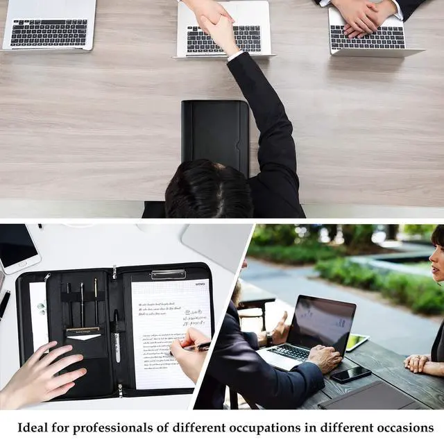 Alt view image 5 of 7 - Portfolio Business Padfolio Folder with Zipper, Conference Meeting Executive File Legal Document Organizer with Pockets Letter Size A4 Writing Pad Notepad Padfolio -Black