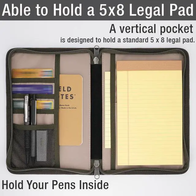 Alt view image 3 of 7 - Zipper Journal Notebook Cover for 5.5 x 8.25 A5 Moleskine LEUCHTTURM Notebooks Journals Planners Sketchbooks Legal pads with Pen Holder, Water Resistant Cover, Classy Waxed Canvas, Olive