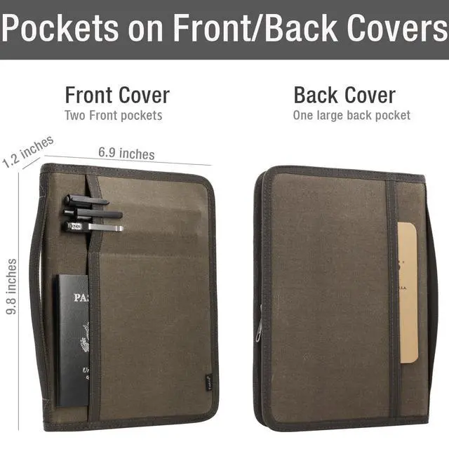 Alt view image 6 of 7 - Zipper Journal Notebook Cover for 5.5 x 8.25 A5 Moleskine LEUCHTTURM Notebooks Journals Planners Sketchbooks Legal pads with Pen Holder, Water Resistant Cover, Classy Waxed Canvas, Olive