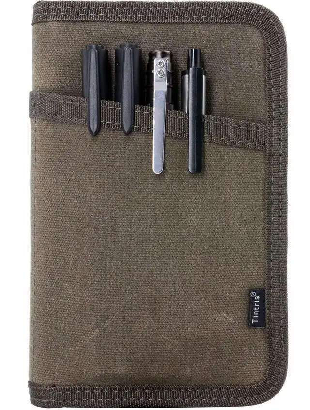 Main image of Journal Cover for Field Notes Notebooks Moleskine Cahier 3.5 x 5.5 with zipper pen holder, Water Resistant Pocket Notebook Cover for Journal Notebook planner, Classy Waxed Canvas, Olive