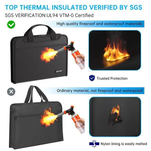 Alt view image 3 of 7 - Accordion File Organizer, Fireproof Expanding File Folder with 13 Pockets Document Organizer with Handle & Labels, Portable Home Travel Safe Storage for Letter A4 Files and More, Black