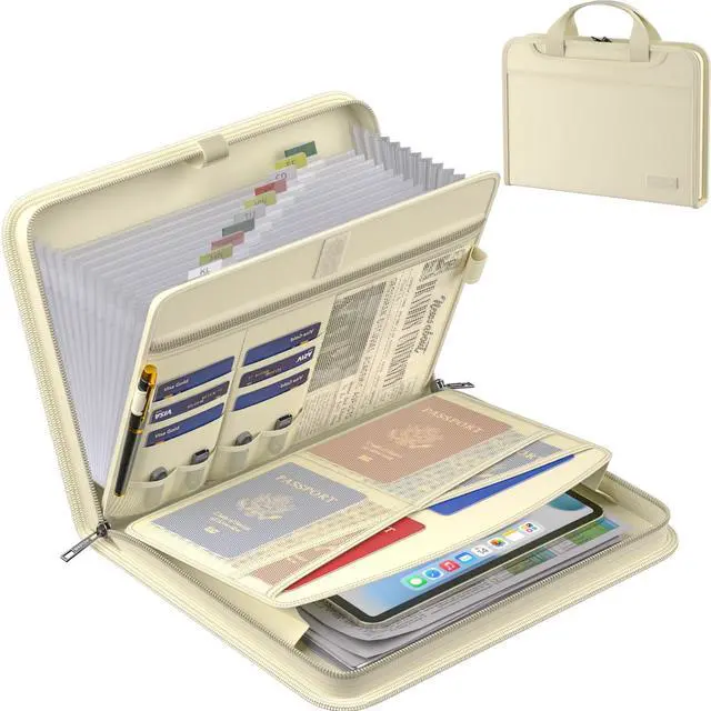Main image of Accordion File Organizer,Fireproof Expanding File Folder with Multi Pockets,13 Pockets Document Organizer Bag with Handle & Labels,Portable Home Travel Safe Storage for Letter A4 Files,Beige