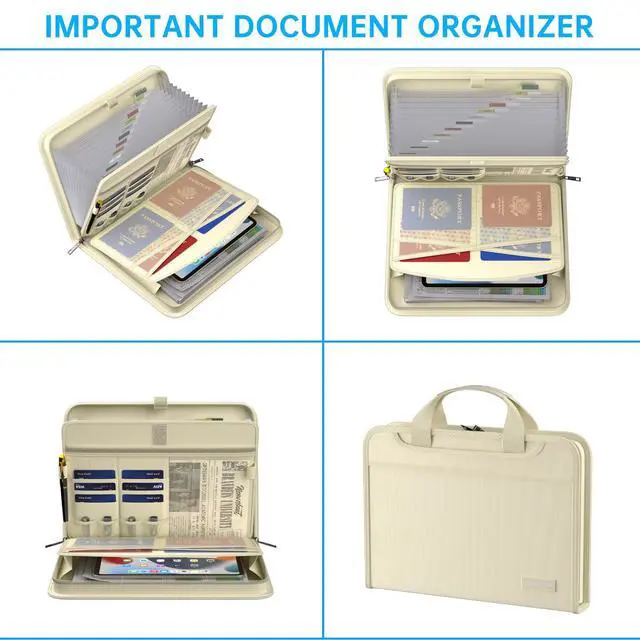 Alt view image 4 of 7 - Accordion File Organizer,Fireproof Expanding File Folder with Multi Pockets,13 Pockets Document Organizer Bag with Handle & Labels,Portable Home Travel Safe Storage for Letter A4 Files,Beige