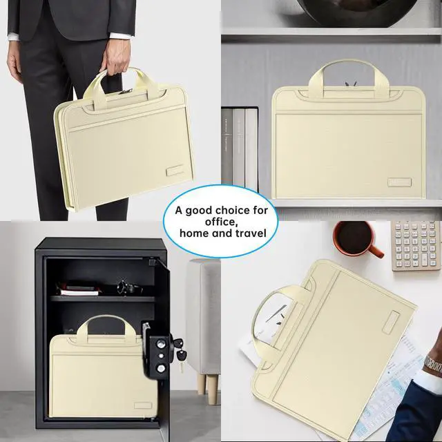 Alt view image 7 of 7 - Accordion File Organizer,Fireproof Expanding File Folder with Multi Pockets,13 Pockets Document Organizer Bag with Handle & Labels,Portable Home Travel Safe Storage for Letter A4 Files,Beige