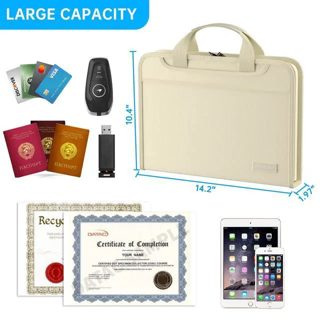 Alt view image 6 of 7 - Accordion File Organizer,Fireproof Expanding File Folder with Multi Pockets,13 Pockets Document Organizer Bag with Handle & Labels,Portable Home Travel Safe Storage for Letter A4 Files,Beige