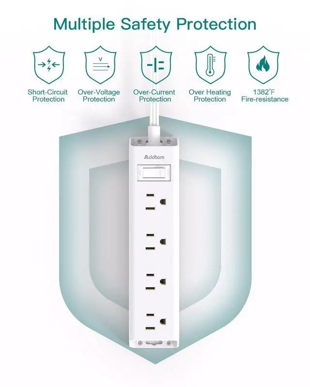 Alt view image 5 of 7 - Flat Plug Power Strip, Ultra Thin Flat Extension Cord - 12 Widely AC 3 Sides Multiple Outlets, 5Ft, 1050J Surge Protector, Wall Mount, Desk Charging Station for Home Office Dorm Room Essentials