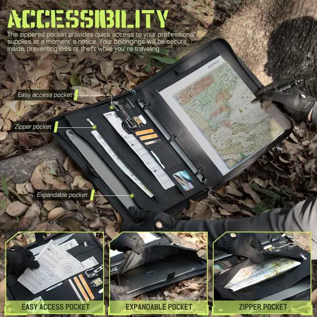 Alt view image 4 of 7 - Portfolio Padfolio Binder Detachable 3-Ring Binder Planner, Zip Tactical Notebook Cover with A4 Letter Paper, Multi-Storage Organizer Handle Bag for Out-Work, Travels, Office & School