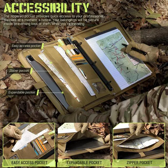 Alt view image 4 of 7 - Portfolio Padfolio Binder Detachable 3-Ring Binder Planner, Zip Tactical Notebook Cover with A4 Letter Paper, Multi-Storage Organizer Handle Bag for Out-Work, Travels, Office & School