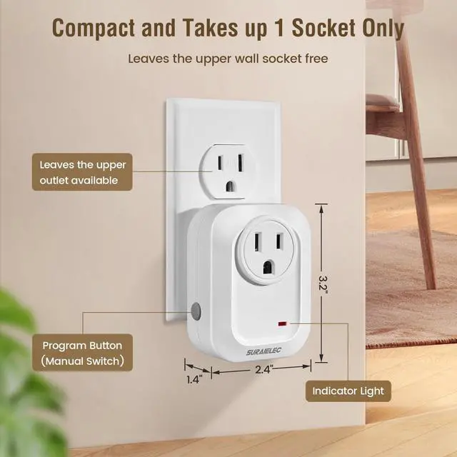 Alt view image 3 of 7 - Wireless Wall Switch Remote Control Outlet, No Wiring, 100ft RF Range, Pre-Programmed, Expandable Wireless Light Switches for Plug in Pendant Light, Lamp (2 Wall Switches and 1 Receiver)
