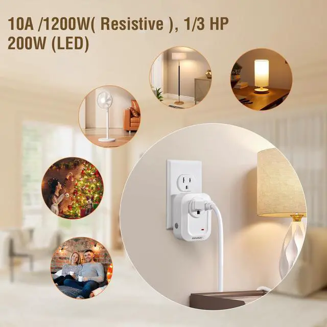 Alt view image 6 of 7 - Wireless Wall Switch Remote Control Outlet, No Wiring, 100ft RF Range, Pre-Programmed, Expandable Wireless Light Switches for Plug in Pendant Light, Lamp (2 Wall Switches and 1 Receiver)
