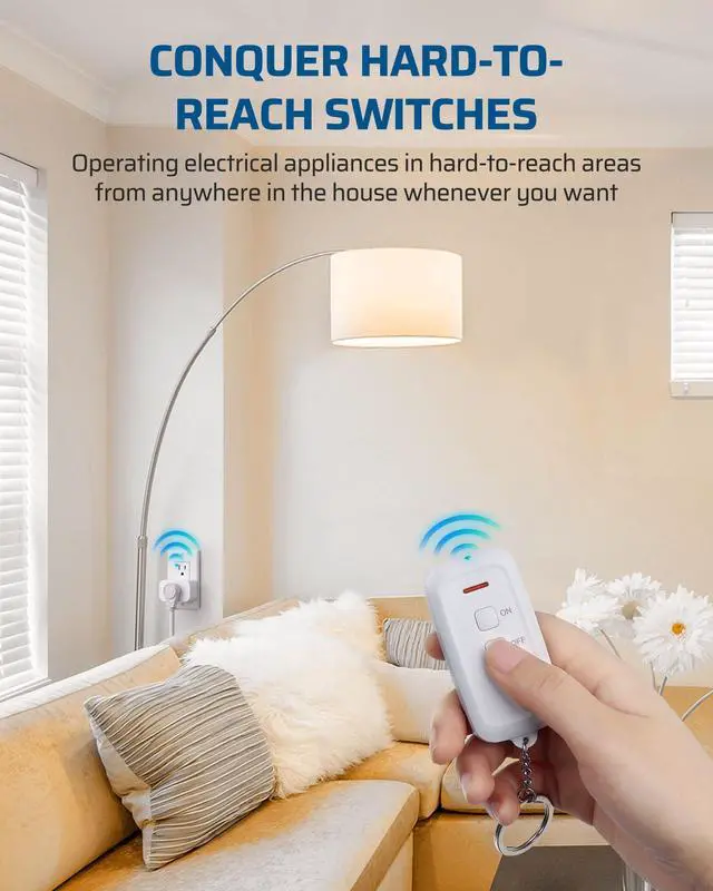 Alt view image 2 of 7 - Indoor Remote Control Outlet, Wireless Remote Light Switch, No Interference Remote Outlet Switch, No Wiring, 15A/1875W, 100ft RF Range, Compact Design, Programmable