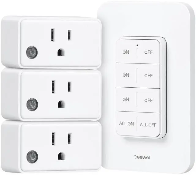 Main image of Remote Control Outlet Wireless Wall Mounted Light Switch, 3 Independent Control Outlets, 200FT RF Range, Mini Outlet Plug, 15A/1875W High-Power for Lamps, Lights, Household Appliances, ETL Listed