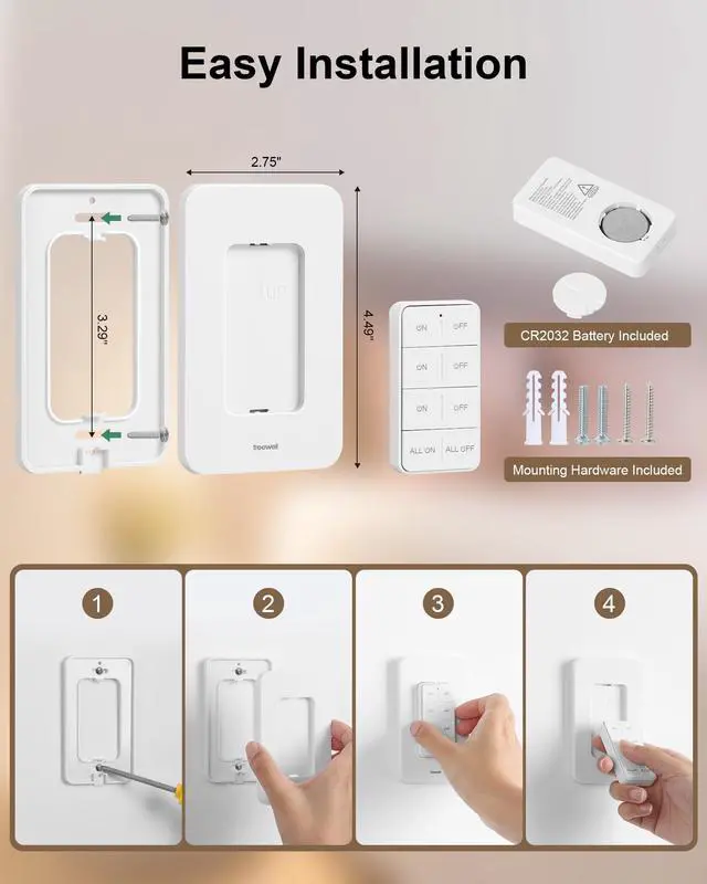 Alt view image 7 of 7 - Remote Control Outlet Wireless Wall Mounted Light Switch, 3 Independent Control Outlets, 200FT RF Range, Mini Outlet Plug, 15A/1875W High-Power for Lamps, Lights, Household Appliances, ETL Listed
