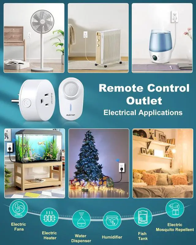 Alt view image 6 of 7 - Remote Control Outlet, 15A/1500W Wireless Outlet Power Switch, No Wire Long Range Electrical Switch Plug On/Off for Lights, Fans, Christmas Lights, Household Appliance, 4000V Anti Surge