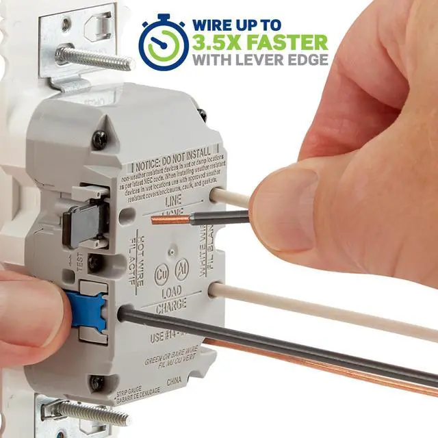 Alt view image 2 of 7 - Lever Edge 15 Amp Self-Test, Tamper Resistant GFCI Outlet, EGFT1-W, White