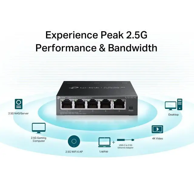 Alt view image 2 of 7 - TL-SG105S-M2 | 5-Port Multi-Gigabit 2.5G Ethernet Switch | Unmanaged Network Switch | Ethernet Splitter | Plug & Play | Desktop/Wall Mount | Silent Operation