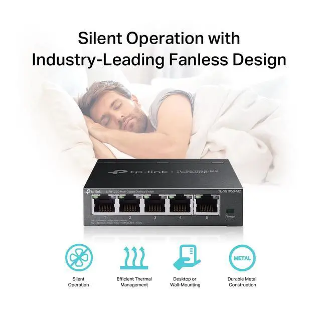 Alt view image 6 of 7 - TL-SG105S-M2 | 5-Port Multi-Gigabit 2.5G Ethernet Switch | Unmanaged Network Switch | Ethernet Splitter | Plug & Play | Desktop/Wall Mount | Silent Operation