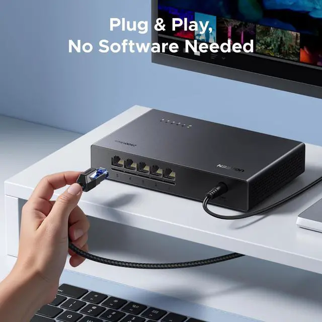 Alt view image 5 of 7 - 2.5Gb Switch, 5-Port Ethernet Switch, 5 x 2.5Gb Uplink, Plug & Play, Unmanaged Ethernet Splitter, Desktop/Wall Mount Network Hub, with LED, Fanless Quiet, for NAS, PC, Game Console