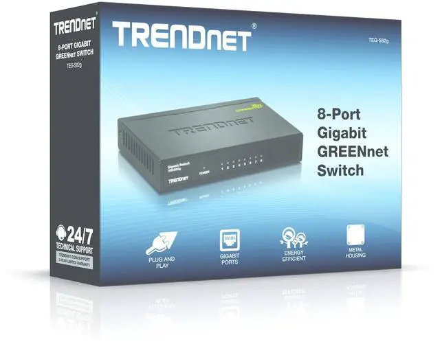 Alt view image 7 of 7 - 8-Port Gigabit GREENnet Switch, Ethernet Network Switch, TEG-S82G, 8 x 10-100-1000 Mbps Gigabit Ethernet Ports, Ethernet Splitter, 16 Gbps, Metal, Lifetime Protection, Black