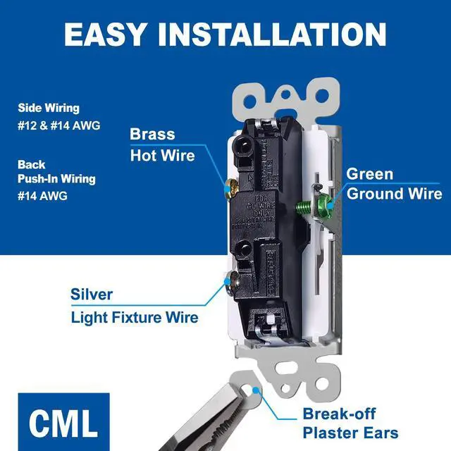 Alt view image 5 of 7 - (50 Pack) Decorator Wall Light Switch, Single Pole Switch, 15A 120/277V, 3-Year Warranty, White