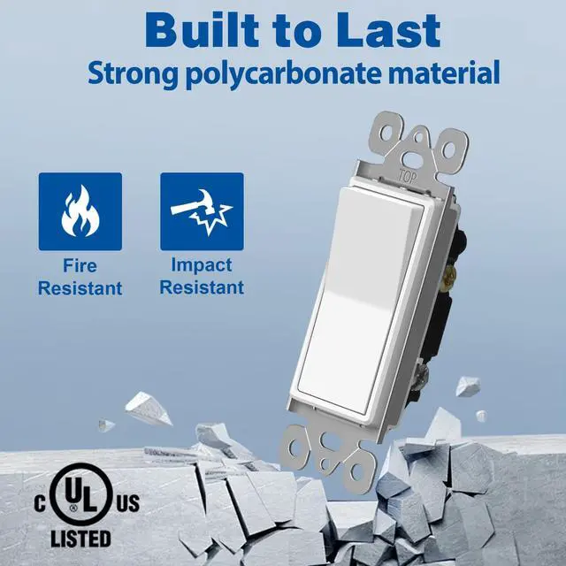 Alt view image 4 of 7 - (50 Pack) Decorator Wall Light Switch, Single Pole Switch, 15A 120/277V, 3-Year Warranty, White