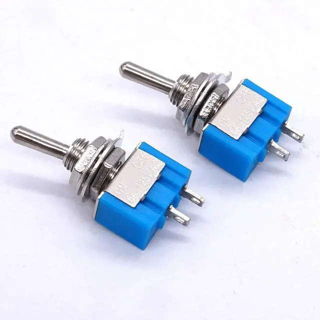 Alt view image 4 of 7 - 10PCS SPST Mini Toggle Switch 2 Pin 2 Position ON/Off Miniature Toggle Switch 6A 125V MTS-101