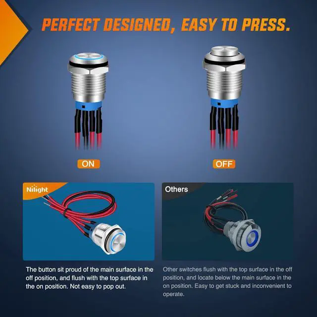 Alt view image 6 of 7 - 12mm Push Button Switch 5PCS with Pre Wired Harness 12V 24V Stainless Steel Self Locking Latching LED Round Switches SPDT 4Pin Waterproof Metal for Boats Cars Truck