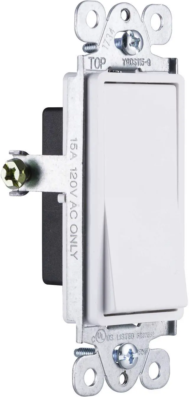 Alt view image 2 of 6 - Grounding Paddle Rocker Switch 5 Pack, Single Pole, in Wall On/Off Power Switch Replacement for Ceiling Fans & Lights, 15 Amp, Great for Home, Office & Kitchen, UL Listed, White, 44017