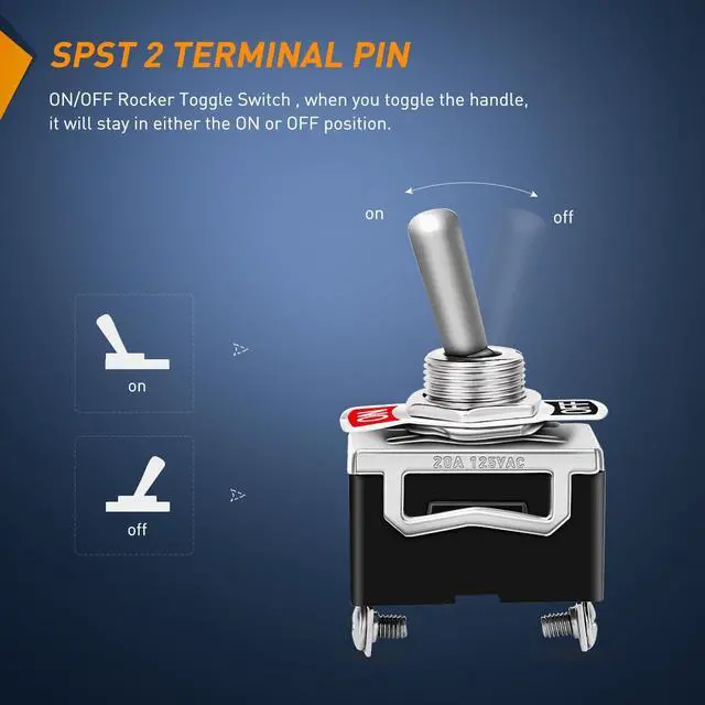 Alt view image 2 of 7 - 90012E Heavy Duty Rocker Toggle 15A 250V 20A 125V SPST 2Pin ON/Off Switch Metal Bat Waterproof Boot Cap Cover-5 Pack, 2 Years Warranty