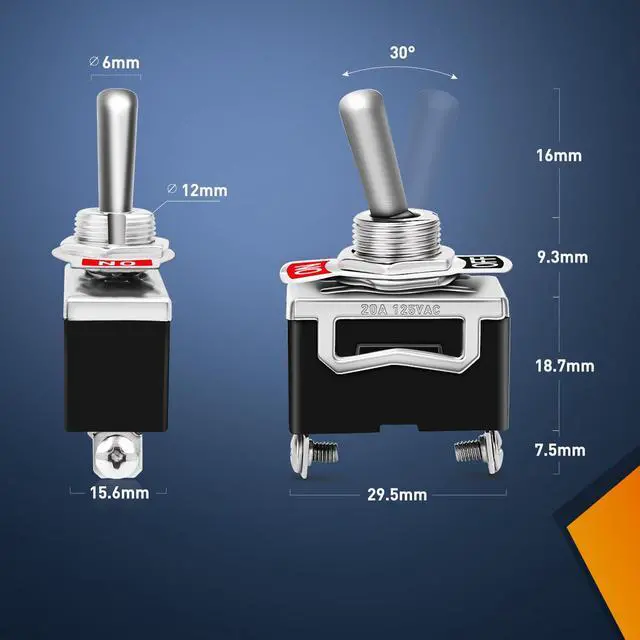 Alt view image 3 of 7 - 90012E Heavy Duty Rocker Toggle 15A 250V 20A 125V SPST 2Pin ON/Off Switch Metal Bat Waterproof Boot Cap Cover-5 Pack, 2 Years Warranty