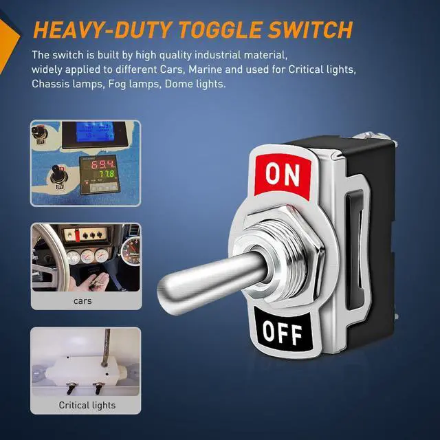 Alt view image 4 of 7 - 90012E Heavy Duty Rocker Toggle 15A 250V 20A 125V SPST 2Pin ON/Off Switch Metal Bat Waterproof Boot Cap Cover-5 Pack, 2 Years Warranty