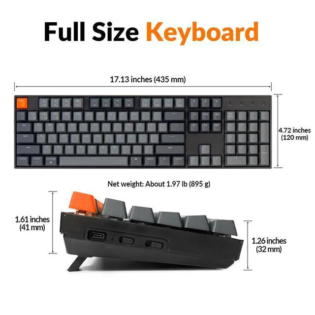 Alt view image 6 of 7 - K10 Full Size 104 Keys Bluetooth Wireless Mechanical Gaming Keyboard for Mac Windows with Keychron Super Brown Switch, Multitasking/White LED Backlight/USB C Wired Computer Keyboard
