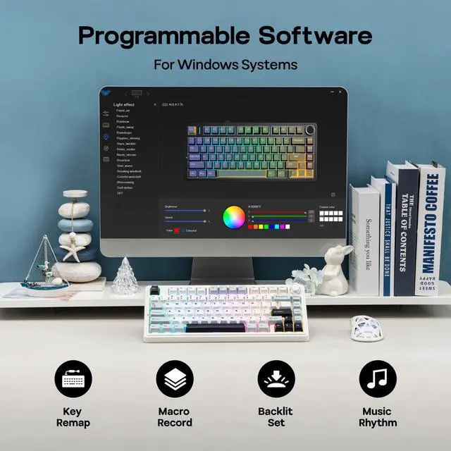 Alt view image 6 of 7 - Aula F75 Gasket Mechanical Keyboard, 75% Wireless Hot Swappable Gaming Keyboard with Five-Layer Padding&Knob, BT/2.4GHz/USB-C, RGB (Light Blue, LEOBOG Reaper Switch)