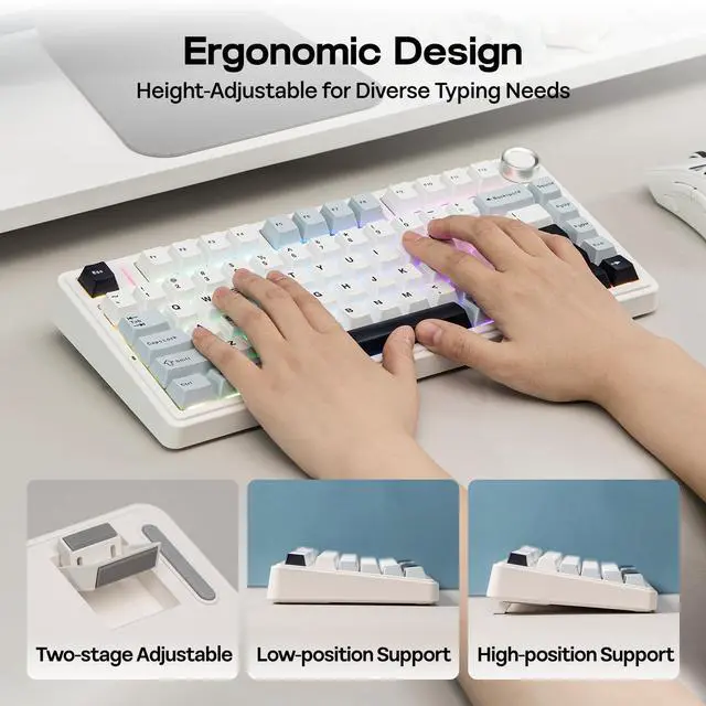 Alt view image 7 of 7 - Aula F75 Gasket Mechanical Keyboard, 75% Wireless Hot Swappable Gaming Keyboard with Five-Layer Padding&Knob, BT/2.4GHz/USB-C, RGB (Light Blue, LEOBOG Reaper Switch)