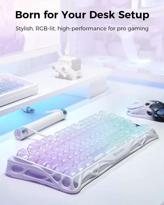 Alt view image 2 of 7 - Mercury K1 Lite 75% Gaming Keyboard, 2.4GHz/BT/Wired Tri-Mode Wireless Keyboard, Clear Keycaps Gasket Hot Swappable Mechanical Keyboard, Pre-lubed Linear Switches, RGB Backlit-Crystal Aurora
