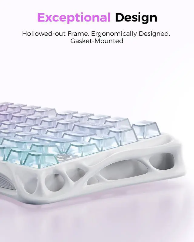 Alt view image 4 of 7 - Mercury K1 Lite 75% Gaming Keyboard, 2.4GHz/BT/Wired Tri-Mode Wireless Keyboard, Clear Keycaps Gasket Hot Swappable Mechanical Keyboard, Pre-lubed Linear Switches, RGB Backlit-Crystal Aurora