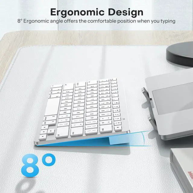 Alt view image 4 of 7 - Wireless Keyboard for Mac, Keyboard for Mac, Stable Bluetooth & Ultra-Slim Portable, Ergonomic Design, Compatible with MacBook Pro/Air/iMac, Silverwhite