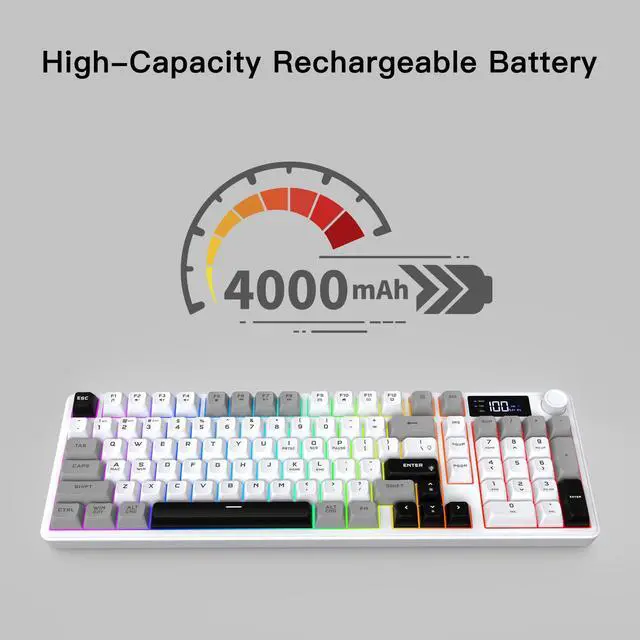 Alt view image 6 of 7 - Wireless Gaming Keyboard with Smart Display & Knob Control, Tri-Mode BT5.0/2.4GHz/Wired RGB Backlit Computer Keyboards with Number Pad, 26-Key Rollover, Compatible for Windows, Mac