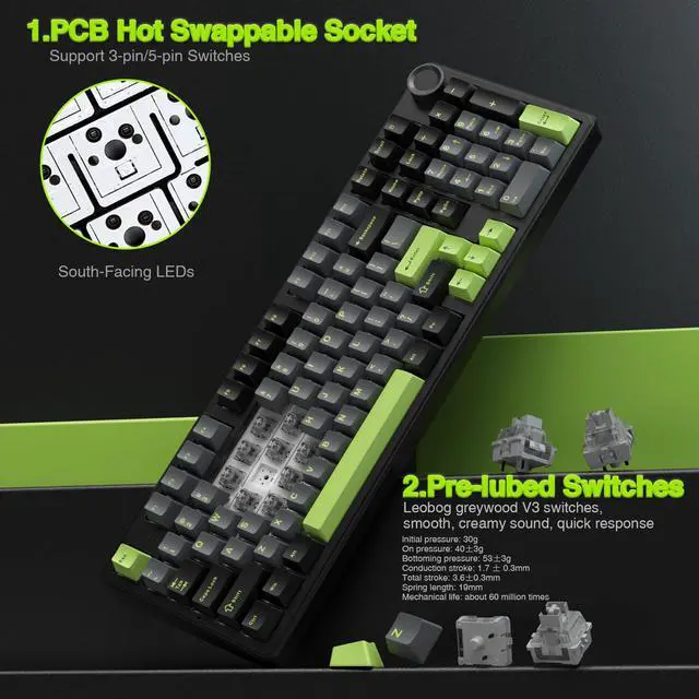 Alt view image 7 of 7 - F99 Pro Wireless Mechanical Keyboard with Knob,Creamy Sound,Tri-Mode BT5.0/USB-C/2.4GHz Hot Swappable Keyboard,Gasket Structure,RGB Backlit Computer Gaming Keyboards