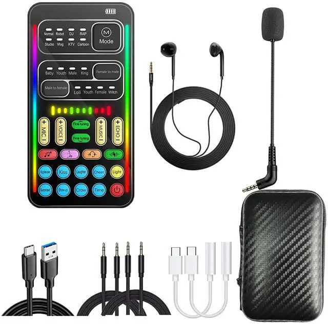 Main image of Portable Voice Changer Sound Card & Sound Effect Board Set 16 Built-in Effects, Real-Time Modulation, with Mic and Monitoring Headphones, Compatible with PS5/PS4/Xbox One/S/X/PC/Laptop/Phone